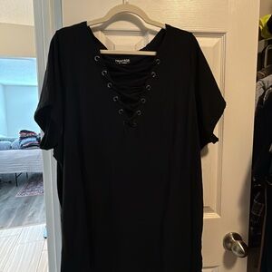 Forever 21 Black Lace-Up Short Sleeve Tee